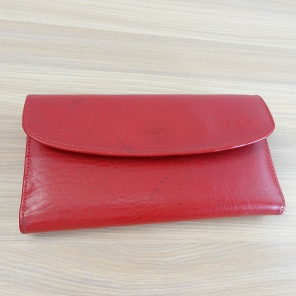 Vintage Coach Wallet Womens Red Clutch Trifold Long Purse Card Check‎ USA FLAWED - Picture 14 of 16